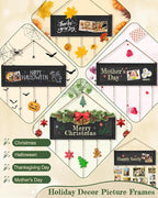 Bikoney Picture Frames Collage Wall Decor Photo Hanging Display Picture Board Wood Rustic Frames for Home Dorm Room Decor with Blackboard and 30 Clips Vintage Black