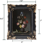 5x7 Vintage Picture Frame with Embossed Flower Design, Black Ornate Frame for 5x7 Pictures, Hand-Crafted Resin Antique Frames for Tabletop & Wall Hanging, Home Decor (Black)