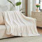 NEWCOSPLAY Faux Fur Throw Blanket Ivory Bubble Blanket Thick Warm Soft for Couch Sofa Bed 550GSM (Ivory, Throw(50"x60"))