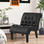 Yongqiang Black Faux Leather Accent Chair Modern Button Tufted Upholstered Armless Chair for Bedroom Living Room with Wood Legs
