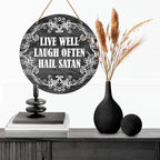 Muktoujaumai Gothic Wall Decor, Satanic Hanging Sign Decor Rustic Witchy Wall Decorations Sign for Gothic House, Living Room, Housewarming Gift for New House Home, Live Well Laugh Often
