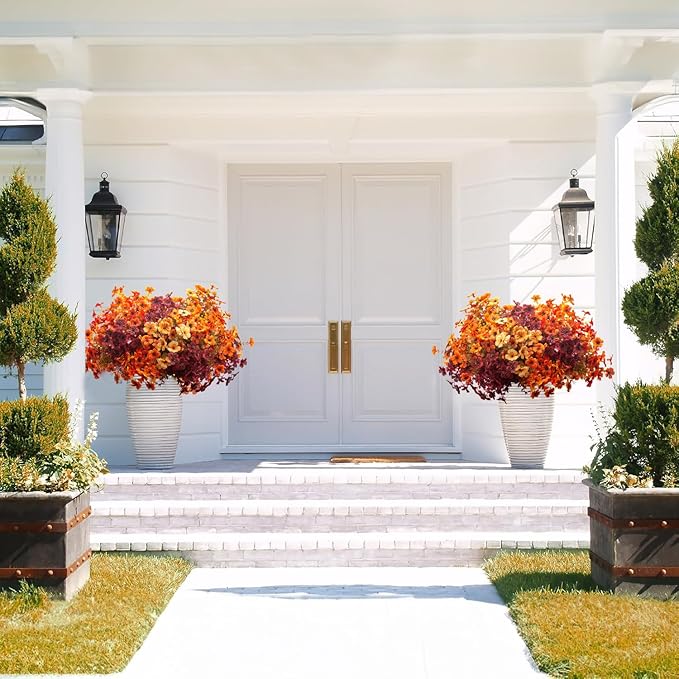 16 Bundles Artificial Fall Flowers Outdoor UV Resistant Faux Daisy, Colorful No Fade Autumn Decor for Front Door Porch Patio Yard Balcony Thanksgiving Christmas (Fall Mix)