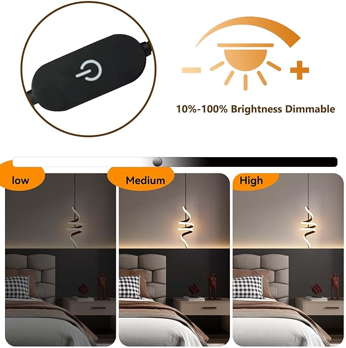 Plug in Pendant Light, 3000~6000K Hanging Lights with Plug in Cord, Touch Switch Modern Pendant Light, Black Hanging Lamps for Living Room, Kitchen, Dining Room, Bedroom,1 Pack