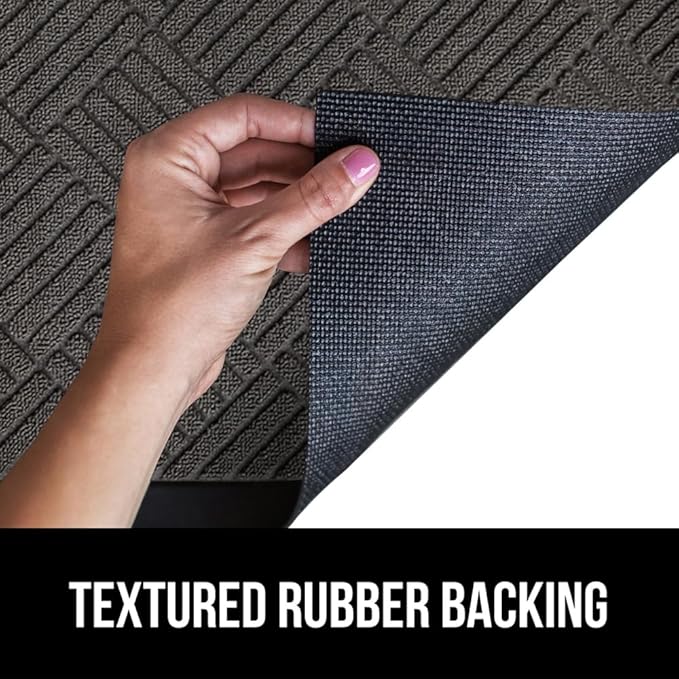 GORILLA GRIP 100% Waterproof All-Season WeatherMax Doormat 35x23, US Designed Natural Rubber, Stain and Fade Resistant, Low Profile Indoor Outdoor Door Mats, Easy Clean Patio Mat, Gray Diamond
