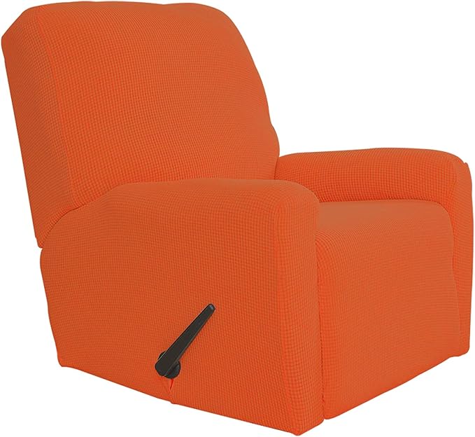 Easy-Going Recliner Stretch Sofa Slipcover Sofa Cover 4-Pieces Furniture Protector Couch Soft with Elastic Bottom Polyester Spandex Jacquard Fabric Small Checks(Recliner,Orange,Large)