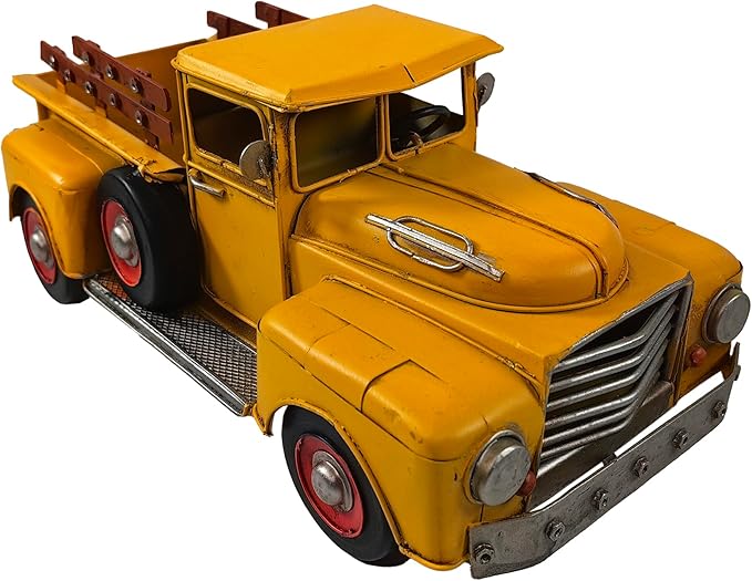 Berfutall-13'' Iron Classic Yellow Truck Pick-up Model Collectible Vehicle Decoration, Metal Truck Christmas Decor ，Unique Blend of Vintage, Rustic, Farmhouse Truck Decor for Table Top Decor. (E)