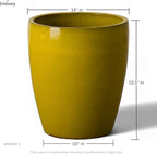 Emissary Bullet 14 in. Mustard Yellow Ceramic Round Planter (14 in. L x 14 in. W x 15.5 in. H) with Drainage Hole