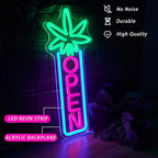 Green Leaf Neon Sign Dimmable Open Neon Lights for Wall Decor LED Neon Sign by USB Powered LED Neon Open Sign For Dispensary Beer Bar Man Cave Coffee Store Hotel Wall Party Decorations 16.8''x7''