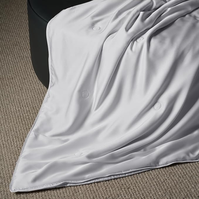 EP Mode Mulberry Silk Filled Quilt with 100% Viscose from Bamboo Fabric, Natural Lightweighted Cooling Comforter (White, Throw 50” X 65”)