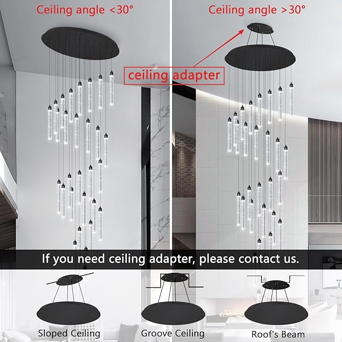 197" Long High Ceiling Chandelier 30-Lights Modern Bubble Crystal LED Light Fixture Dimmable Flush Mount Living Room Ceiling Pendant Light Staircase Foyer Entryway Dining Room Pendant Lighting