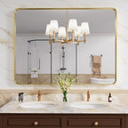 Gold Bathroom Mirror, 48x32 Inch Brushed Gold Metal Frame Mirror for Wall, Rounded Rectangle Bathroom Vanity Mirror, Tempered Glass, Anti-Rust, Horizontal/Vertical