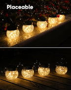 PARTPHONER Solar Lanterns Solar Lights Outdoor Waterproof 6-Pack, Solar Powered Hanging Lights Cracked Glass Hanging Globes for Christmas Decoration, Shepherd Hook, Garden Tree Ornaments