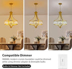 Modern Gold Crystal Chandelier, 20 Inch Large Ceiling Pendant Light Fixture with 50'' Adjustable Hanging Chain, 5-Light Farmhouse Chandelier for Dining Room, Living Room, Bedroom, Entryway