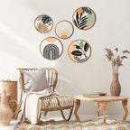 Qunclay 5 Pcs Wall Art Decor Wooden Living Room Wall Decor Bohemian Hanging Farmhouse Geometric 10'' and 8'' Aesthetic Wood Minimalist Posters for Bedroom(Boho, Leaf)