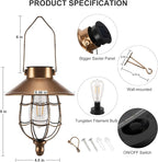 pearlstar 2 Pack Solar Lantern Outdoor Hanging Light Waterproof Metal Solar Lamp for Yard Garden Pathway Patio Porch Decor(Copper)