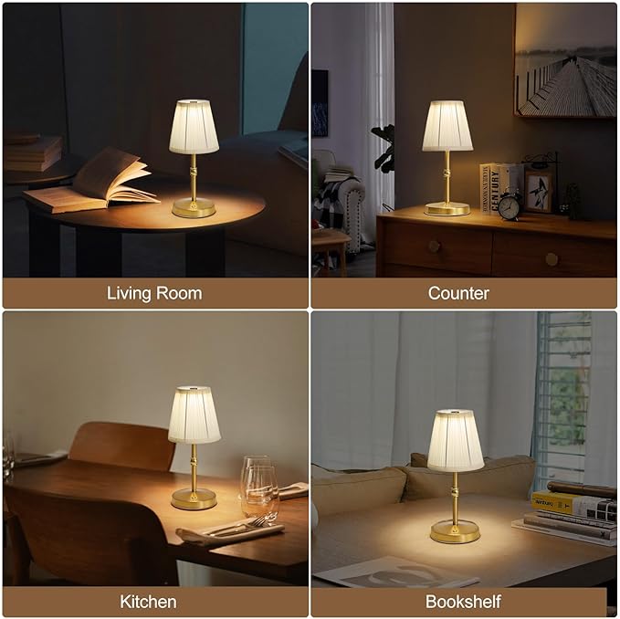 3000mah Battery Powered Lamp for Home,Small Cordless Lamps Rechargeable,3 Color Temperature 5W LED Touch Lamp Battery Operated Table Lights,Wireless Lamps for Tables,Kitchen,Living Room (Gold,H11”)