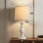 QiMH Farmhouse Table Lamp Set of 2, Rustic Table Lamps for Living Room, Vintage Nightstand Lamp with Rotary Switch, Beside Lamps for Bedroom, Traditional Table Lamps with Linen Shade, Antique White