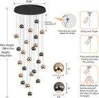 LED Staircase Chandelier Crystal Ceiling Lights Large Chandeliers for High Ceilings, Entryway Modern Lighting Fixture Villas and Stairs 24 Lights Black and Gold Dimmable 2700k-6000k