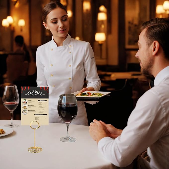 20 PCS Table Number Holder Table Card Holder Cards Stand Name Menu Clips Picture Holder (Gold)