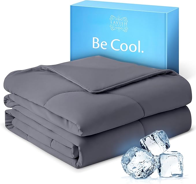 Cooling Comforter Blanket for Hot Sleepers, Twin Soft Cooling Blanket, Cool Bedding for Night Sweats, All-Season Breathable Premium Bedding Lightweight Comforter 68''x90'' - Twin Dark Grey