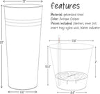 KOL 22''H 2-Pack Planter with Water Level Indicator - Galvanized Steel Pot - Self Watering Planters Flower Pot for Plant - Inner Pot Design - Round Metal Planter Box - Indoor Outdoor Planting - Bronze