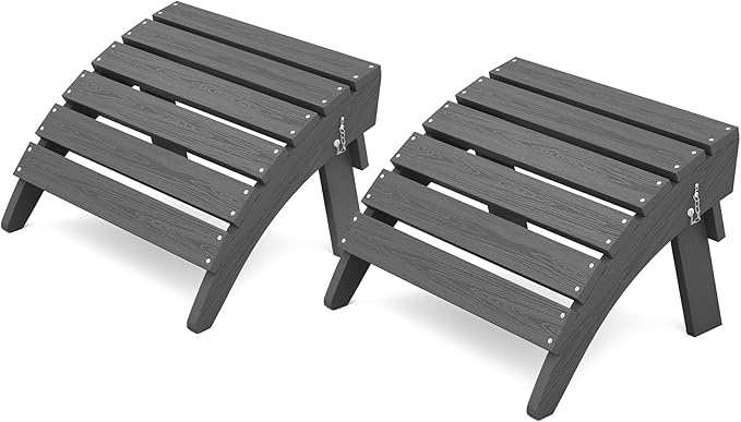 KINGYES Folding Adirondack Ottoman Set of 2 for Adirondack Chair, Grey