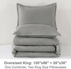 Litanika Comforters Medium Gray Oversized King Size, 3 Pieces Lightweight Solid Bedding Set & Collections, All Season Fluffy Bed Set (120x98In Comforter & 2 Pillowcases)