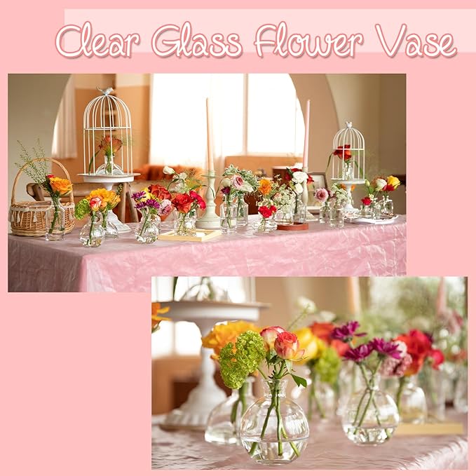 Bud Vases Set of 24, Glass Bud Vase in Bulk, Clear Bud Vases for Centerpieces, Small Vases Flowers Vintage Vases for Rustic Wedding Home Decor Floral Arrangements Mini Glass Bud Vase