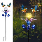 VCUTEKA Solar Lights Outdoor Metal Garden Stake Waterproof Crackle Glass Globe Garden Decor Blue Jay Bird for Pathway, Lawn, Patio, Yard
