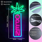 Green Leaf Neon Sign Dimmable Open Neon Lights for Wall Decor LED Neon Sign by USB Powered LED Neon Open Sign For Dispensary Beer Bar Man Cave Coffee Store Hotel Wall Party Decorations 16.8''x7''