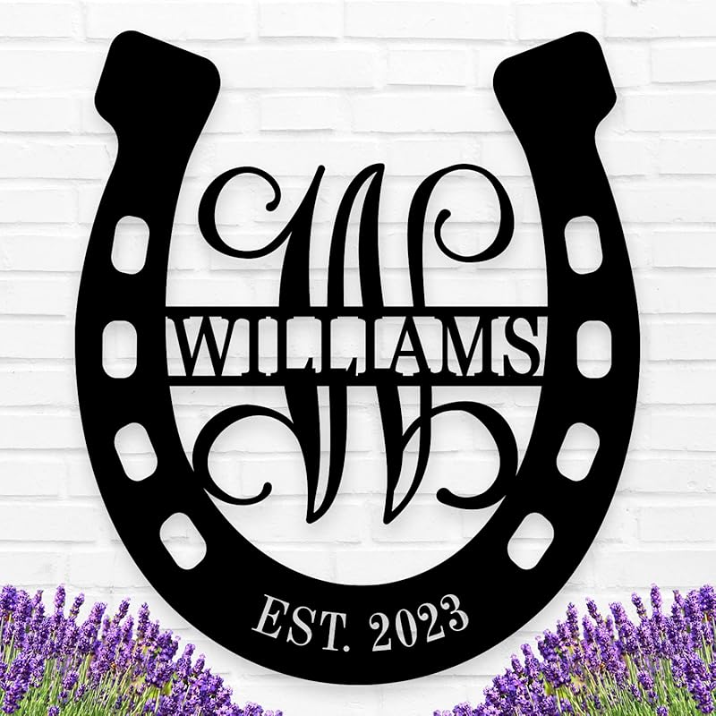 Personalized Horseshoe Metal Sign with Initial and Family Name, Custom Monogram Horseshoe Metal Sign, Horseshoe Metal Wall Art Last Name Sign Equestrian Horse Lover Gift Horseshoe Living Room Decor