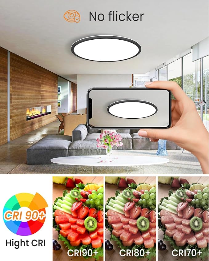 slochi 15.4 Inch 2 Pack Flush Mount LED Ceiling Light Black, 36W Ultra Thin LED Ceiling Light, 3000K/4000K/6500K 3 Color Temperature Low Profile Ceiling Light Fixtures for Kitchen Living Room Bedroom