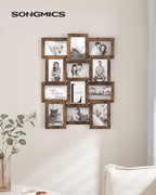 SONGMICS Collage Picture Frames, 4x6 for Wall Decor Set of 12, Multi Family Photo for Gallery Decor, Hanging Display, Assembly Required, Rustic Brown