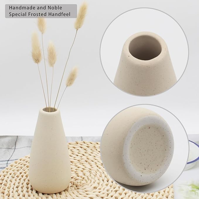 YANLING 6 Pack Modern Small Vase for Flowers, Light Yellow Ceramic Vases for Pampas Grass, Boho Vases for Home Decor Table Shelf Office Bedroom