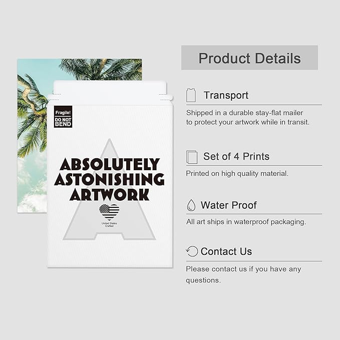 SIGNWIN Poster Bathroom Decor 11"x14"x 4, Wall Art Room Decor Multicolor for Living Room, Bedroom, Office White Topical Teal Sky Palm Tree Beach Ocean Seaside Nature Wilderness Realism Landscape