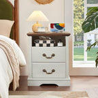 2PCS Farmhouse Nightstands with Charging Station，18" End Table with 2 Drawers，Farmhouse Nightstand with Vintage Handles, Bedside Cabinet for Bedroom for Bedroom, Living Room,White