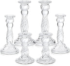 Mumufy 6 Pack Glass Taper Candle Holders Clear Candlestick Holder Fit 0.8 Inch Candles 4'' 6'' 8'' Tall Crystal Decorative Candlestick Stand Centerpiece for Table Wedding Dining Party (Spiral)