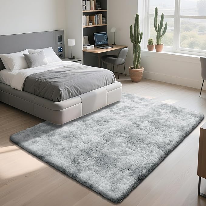 Fluffy Rug Shaggy Area Rug, Mottling Grey 5x8 Area Rugs for Bedroom, Small Bedside Rug, Soft Fluffy Shaggy Entryway Throw Rugs for Living Room Bedroom Kids Room Home Decor