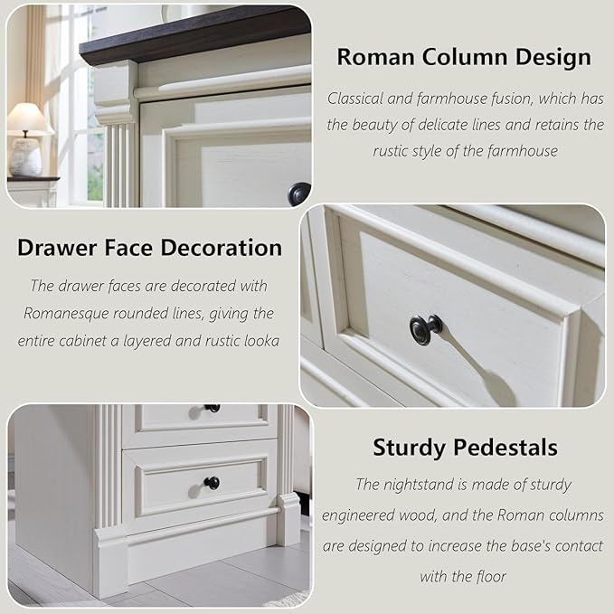 Farmhouse 5 Drawers Dresser for Bedroom, 46" Tall Dressers & Chests of Drawers w/Roman Column, Large Storage Dressers Organizer for Bedroom, Hallway, Living Room, White