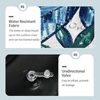 Inflatable Ottoman Stool D21 xH9 for Outdoor/Indoor Use, Water Repellent Patio Foot Rest Stool with Portable Handle,Round Pouf Ottoman Suitable for Garden,Deck and Camping - Leaves Ink Blue