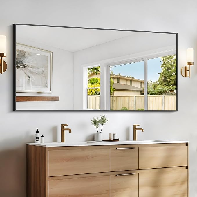 Black Bathroom Mirror for Wall, 60x30 Inch Rectangle Mirrors with Metal Frame, Modern Vanity Wall Mirror Decor for Bathroom Living Room, Entryway Hangs Horizontal or Vertical