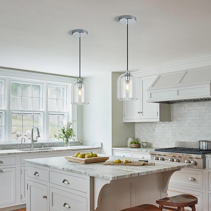 Modern Chrome Pendant Lights Kitchen Island Ceiling Chandelier Indoor Crystal Hanging Light Fixtures for Dining Room Kitchen Living Room Bedroom（1Pack）