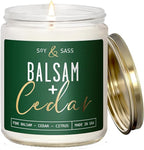 Balsam Candle, Christmas Candles Scented - 'Balsam + Cedar' Soy Candle, w/Balsam Fir, Cedar & Citrus - Infused with Essential Oils I Balsam Fir Candles I 9oz, 50Hr, Made in USA
