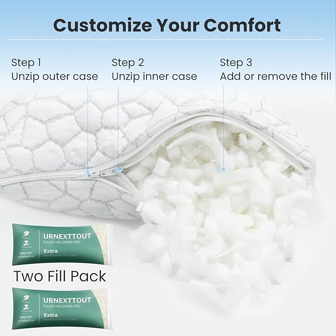 High Cooling Pillow for Hot Sleepers Bed Pillow for Side Sleepers Memory Foam Neck Pillow King Size Pillows with 2 Extra Fill