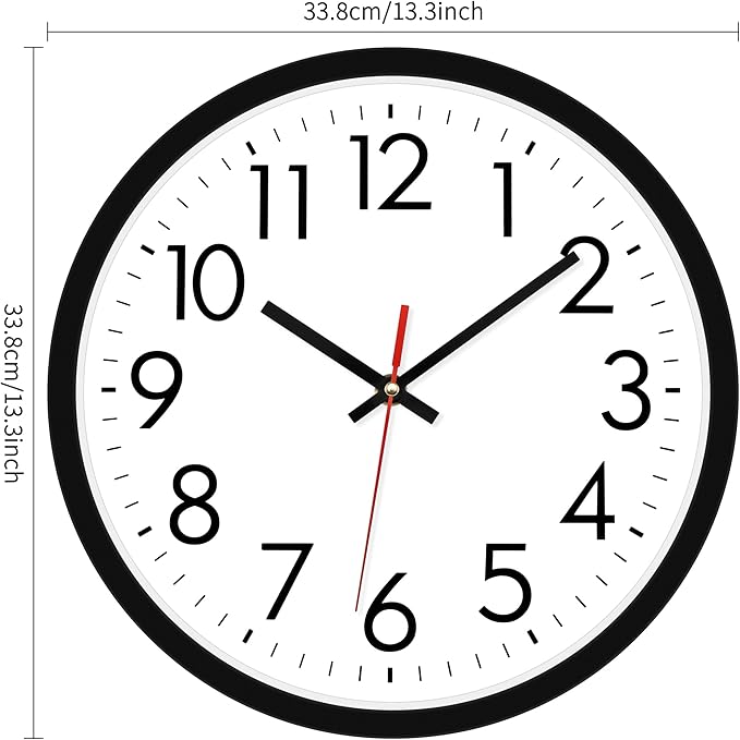 Lumuasky 14 Inch Wall Clock Battery Operated Silent Non-Ticking Large Analog Classic Round Clock for Office, Home, Kitchen, Bedroom, School, Living Room (Black)