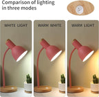 Table Lamp,Wooden Adjustable Desk Lamp,Dorm Lamp&Bedside Lamp for Living Room, Bedroom, Kids Room (Pink)