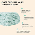 L'AGRATY Chunky Knit Blanket Throw: 50''x60'' Chenille Chunky Knitted Throw Blanket for Bed Couch - Handmade Thick Big Cable Knit Blanket - Large Crochet Rope Blanket for Home Decor(Mint Green)