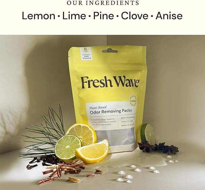 Fresh Wave Lemon Odor Eliminating & Deodorizing Packs | Bag of 6 & Fresh Pod Case | Safer Odor Relief for Small Spaces | Natural Plant-Based Odor Eliminator | Odor Absorbers for Home