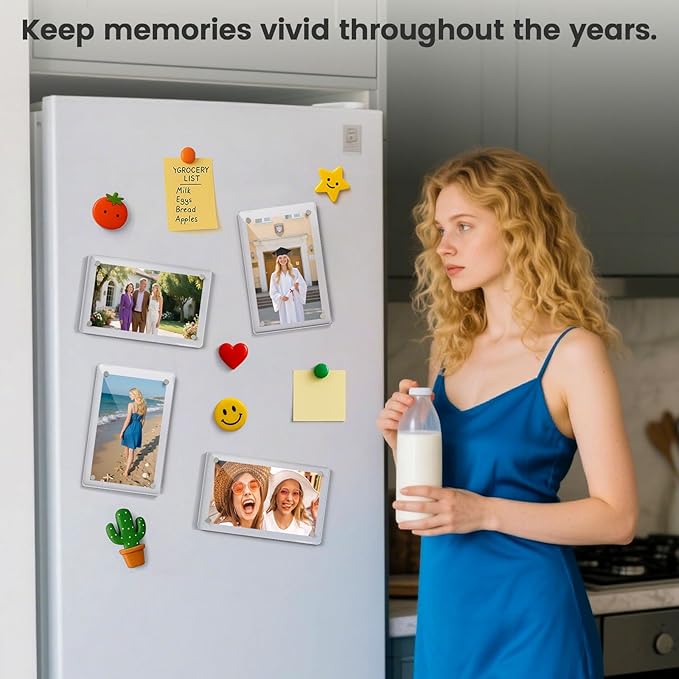 DomeStar 4 x 6 Magnet Picture Frames for Fridge 4 Pack, Acrylic Fridge Magnetic Frames for Photo Postcard Office Home Decor