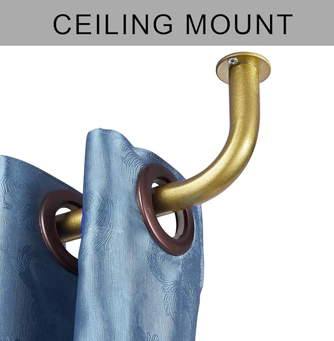 Room Darkening Curtain Rod, Wrap Around Design, Extra-Thick 1-Inch Diameter Single Drapery Rod, Extendable Metal Rod Set for the Blackout Curtains and Sheer (Antique Gold, 28-48")